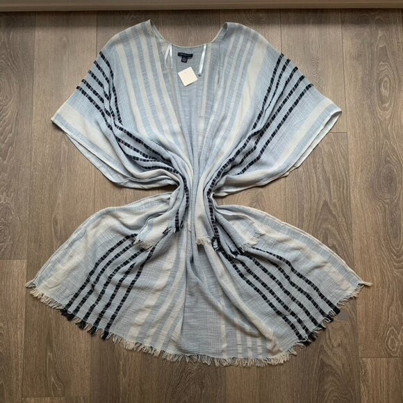 American Eagle Stripe Poncho Cape Wrap Coverup Kimono Blue Open front Y2k 2000s - Picture 3 of 16
